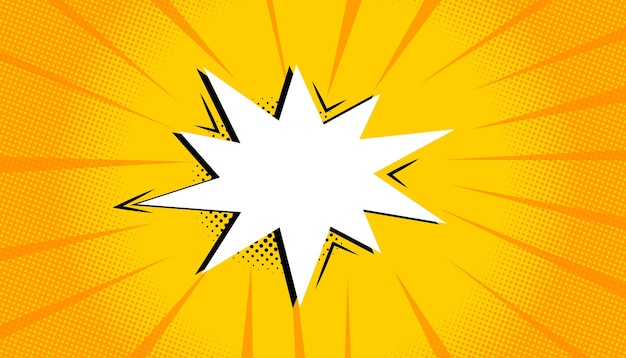 Leerer Boom-Comic-Sprachblase gelber Comic-Sunburst-Effekt mit halbtone leerer Box Pop-Art-Comic