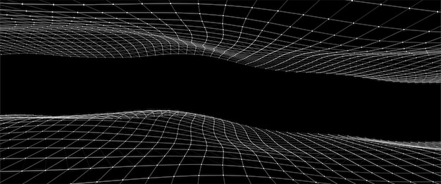 Leerer futuristischer 3D-Wireframe-Raum Vektorperspektive-Gitter Cyberspace-Hintergrund Box mit digitalem Raum in virtueller Realität