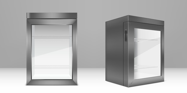 Vektor leerer grauer minikühlschrank mit klarer glastür
