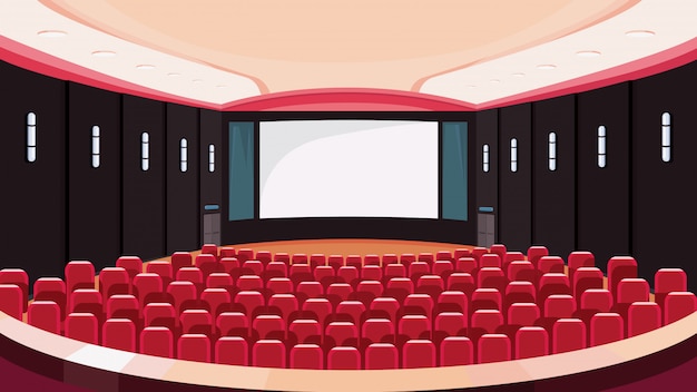 Vektor leerer kinosaal. kino mit weißer leinwand.