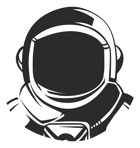 Leerer raumanzughelm. schwarzes astronautenporträt. weltraumlogo