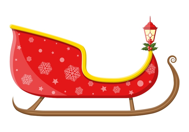 Vektor leerer weihnachtsschlitten mit schneeflocken, stechpalme und lampe. frohes neues jahr dekoration. frohe weihnachten. neujahrs- und weihnachtsfeier.