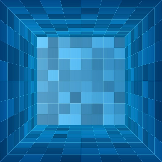 Leeres 3d-zimmer blauer container innenansicht vektor-illustration