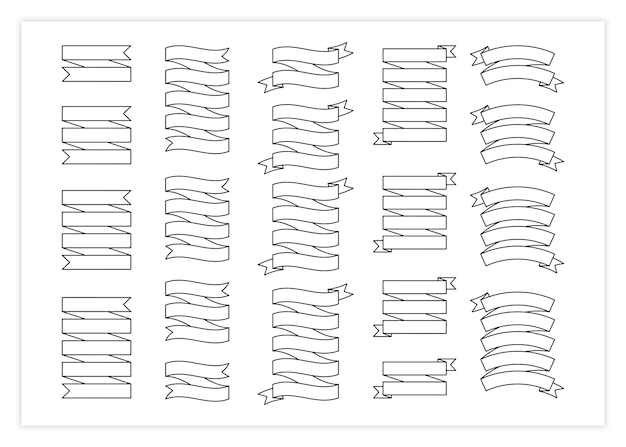 Vektor leeres etikett konturband vektor-set illustration große sammlung verschiedener formen schwarzer umriss