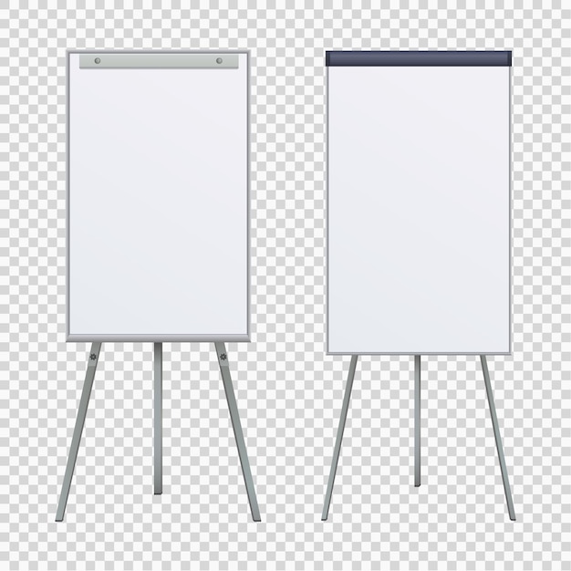 Vektor leeres flipchart leer auf stativ auf weißem hintergrund büro-whiteboard für business-training im büro isolierte illustration eps 10 board banner stand 3d-rendering für werbepräsentation