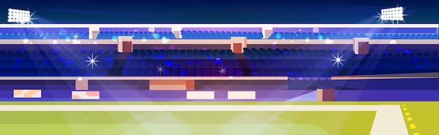 Vektor leeres fußballstadion mit grünem rasen und blauen tribünen horizontal