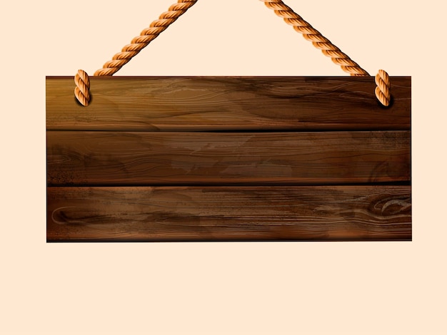 Leeres hängendes Holzbrettschild mit Kopienraum in 3D-Darstellung