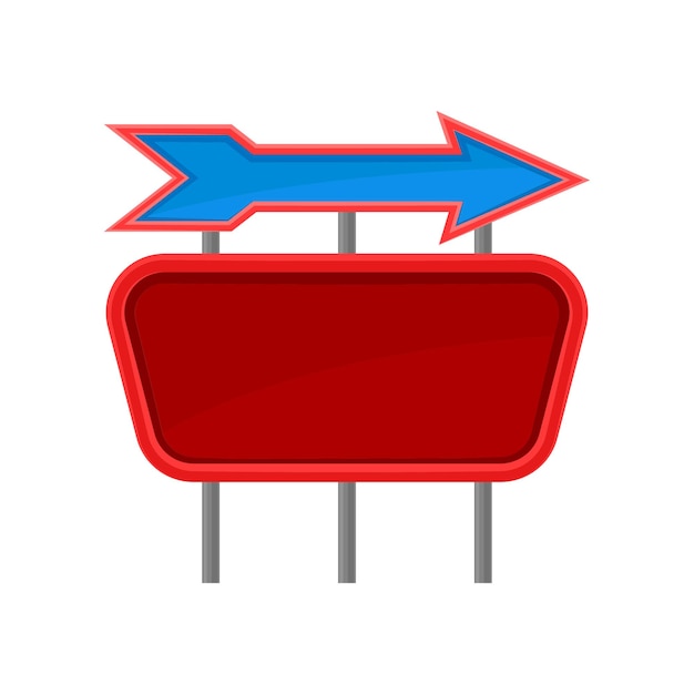 Leeres rotes Schild und blauer Pfeil auf Metallstangen Werbetafel mit Platz für Text Flacher Vektor für Website oder mobile App