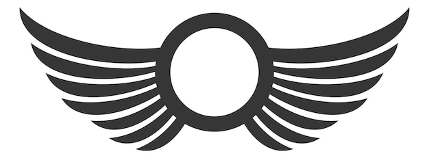 Vektor leeres rundes abzeichen mit flügeln. schwarze abzeichen im retro-stil isoliert auf weißem hintergrund