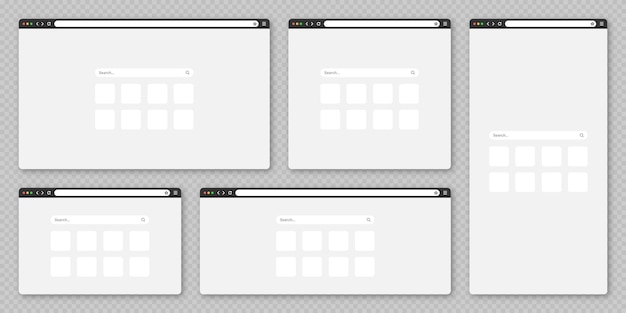 Leeres Web-Browser-Fenster mit Tab-Werkzeugleiste und Suchfeld moderne Website Internetseite flach