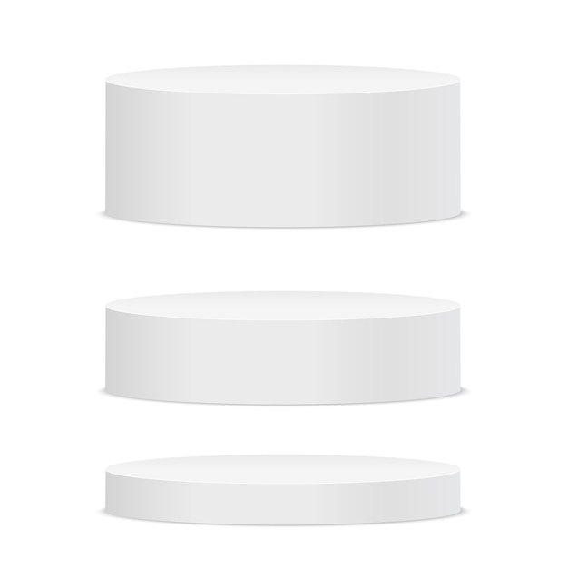 Leeres weißes rundes Podium auf weißem Hintergrund.
