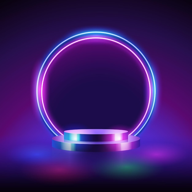 Leeres Zylinderpodium mit abstraktem Neondunkel