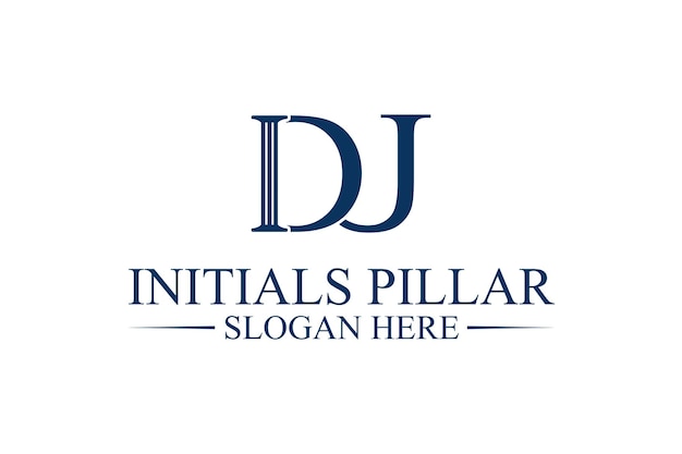 Legal pillar logo anfangsbuchstabe dj premium-vektor