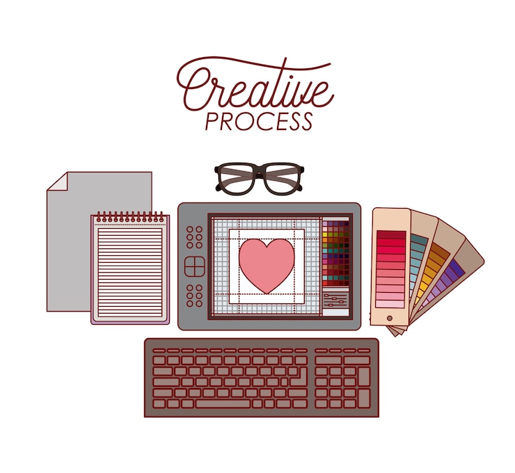 Vektor legen sie arbeitselemente für den kreativen prozess für das grafikdesign fest