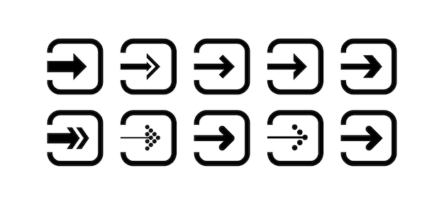 Legen Sie den Vektor für das schwarze Pfeilsymbol in Form eines abgerundeten Quadrats fest