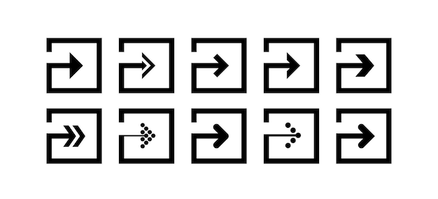 Legen Sie den Vektor für das schwarze Pfeilsymbol in Form eines Quadrats fest