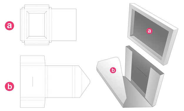 Legen sie die gestanzte schablone für die schachtel und den deckel ein