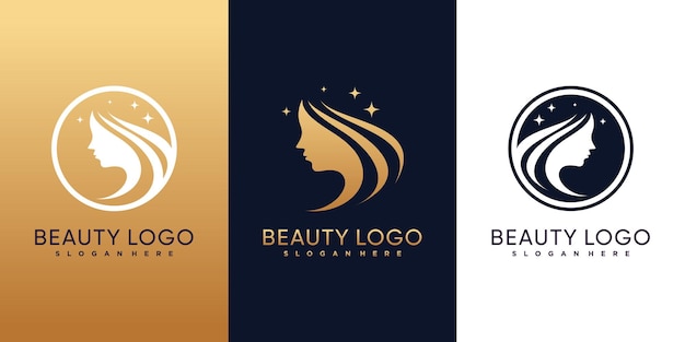 Legen sie ein bündel von beauty-logo-design mit goldener stilfarbe und modernem konzept premium-vektor fest