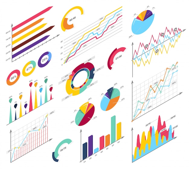 Legen sie elemente der isometrischen infografiken fest