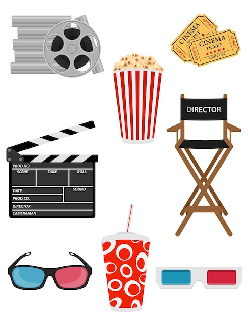 Legen Sie Kino-Symbole für Aktienvektorillustrationen fest