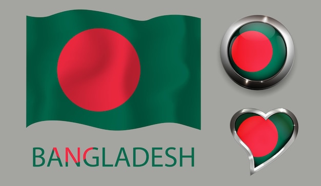 Legen Sie Nation Bangladesch Flagge glänzend Schaltfläche Herz