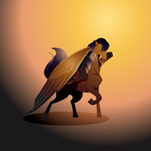 Legende Pegasus Black Winged Horse Standing Wings Mythologie Fantasy Creature Cartoon