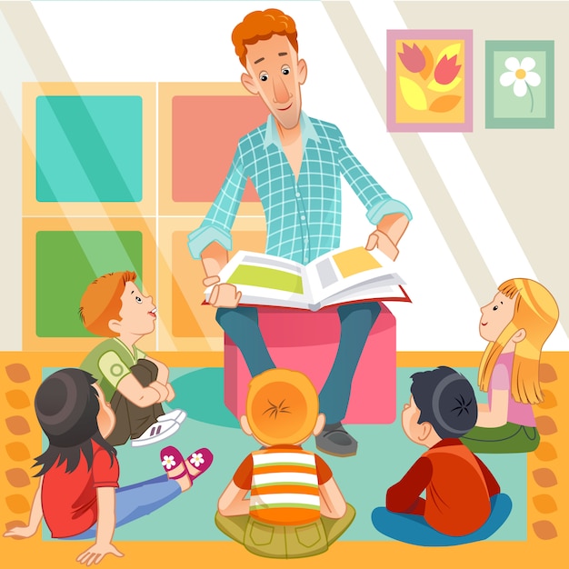 Lehrer reading für süße kinder im kindergarten