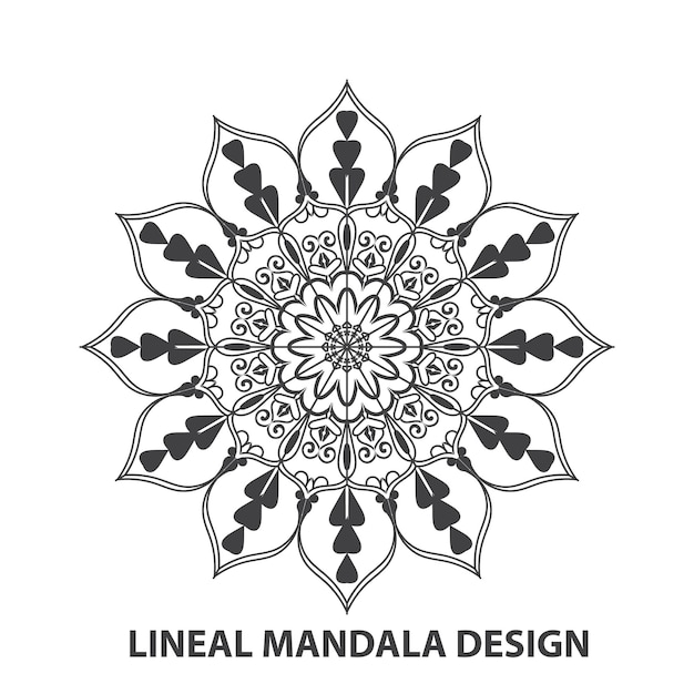 Leicht bearbeitbares und in der Größe veränderbares Blumenmandala. Lineares Mandala