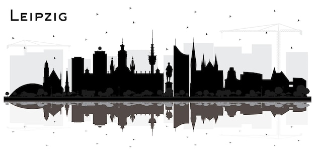 Leipzig deutschland city skyline silhouette mit schwarzen gebäuden und reflexionen, isolated on white