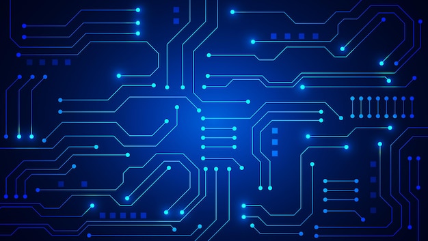 Leiterplatte mit blauen Neon-Leuchtlinien