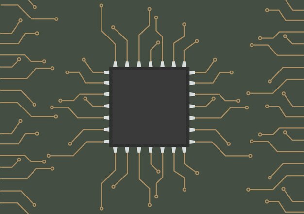 Leiterplatte mit einem Mikroprozessor für eine Computerschema-Vektorillustrationselektronik