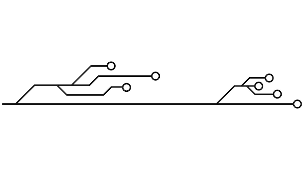 Leiterplatten-Leiterbahnen isoliert auf weißem Hintergrund. Technische Cliparts mit Linien und Ringen an den Enden. Trennwände für Design. Vektor-Designelement