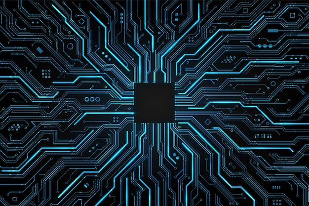 Leiterplattenhintergrund Futuristisches Chipprozessor-Motherboard auf blauem Technologiehintergrund