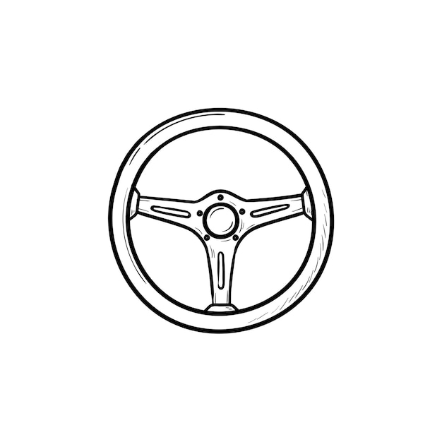 Lenkrad handgezeichnete Umriss Doodle-Symbol. Fahren Sie Auto und Auto, Rennsport, Fahrer und Verkehrskonzept