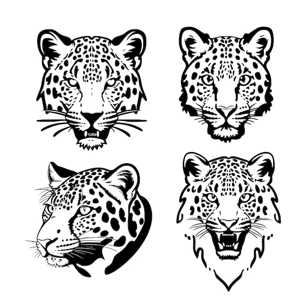 Vektor leopard-kopf-logo-vektor-schablonen-set