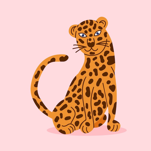 Leopard sitzt Illustration auf rosa Hintergrund Exotisches Dschungeltier