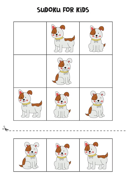 Lern-sudoku-spiel für kinder mit süßen hunden