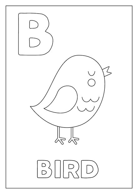 Lernen des englischen alphabets für kinder buchstabe b niedlicher cartoon-vogel