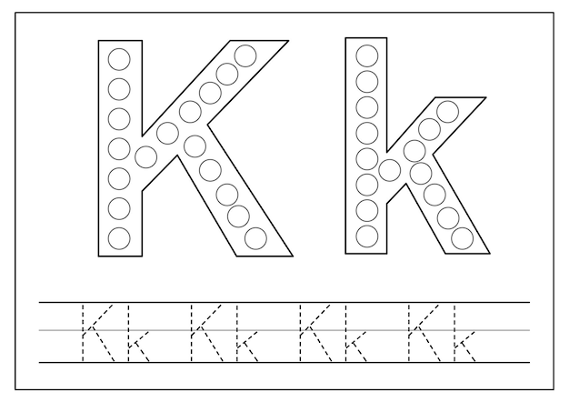 Vektor lernen des englischen alphabets für kinder buchstabe k verfolgung von buchstaben