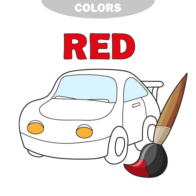 Lernen sie die farben - rot. malbuch mit cartoon-auto. seite für kinder