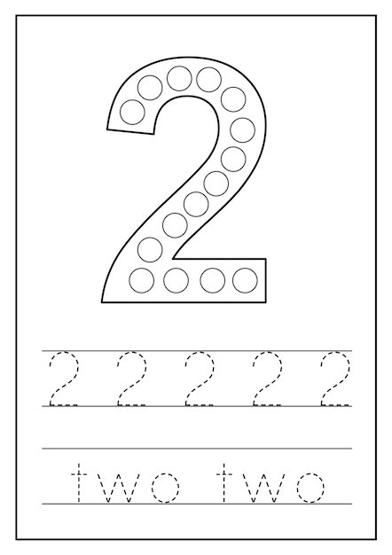 Lernen von zahlen für kinder nummer zwei mathe-arbeitsblatt