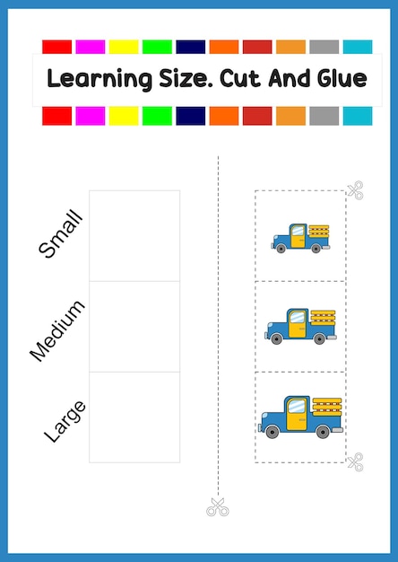 Vektor lerngröße für kinder. bild nach größe sortieren. süßer lkw