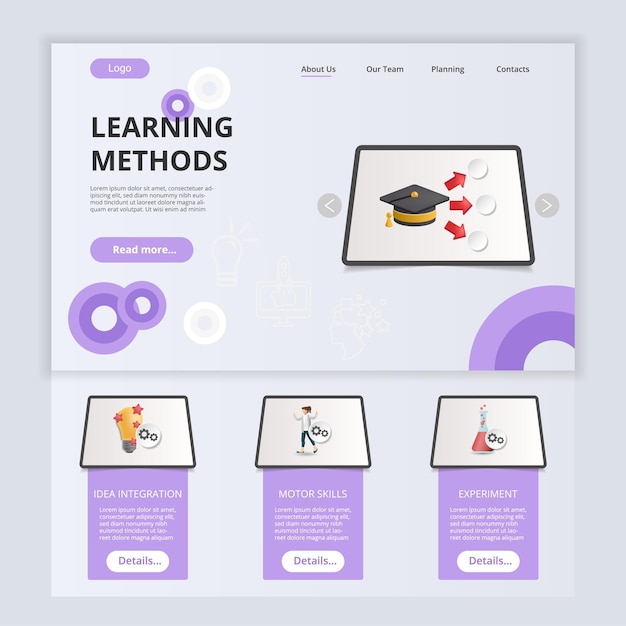 Lernmethoden Flat Landing Page Website Vorlage Idee Integration Motorik Experiment Web