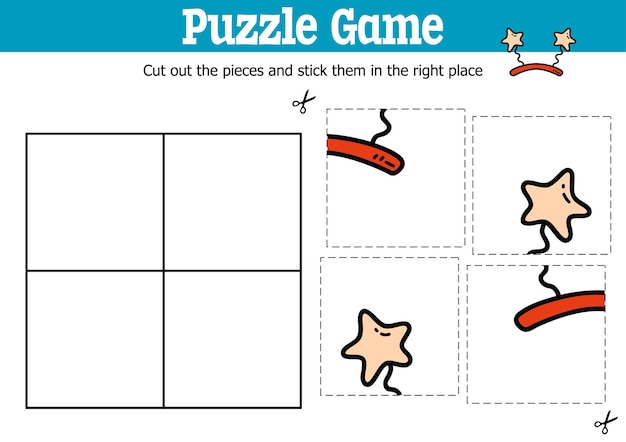 Lernpuzzlespiel für kinder zum schneiden und kleben von teilen mit doodle-kopf-zubehör