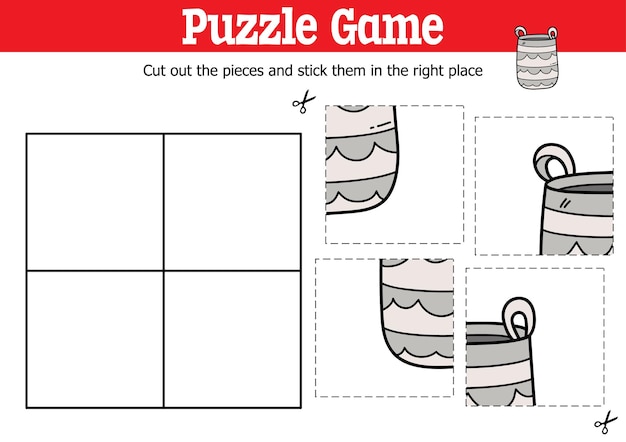 Lernpuzzlespiel für kinder zum schneiden und kleben von teilen mit doodle-spielzeugbeutel
