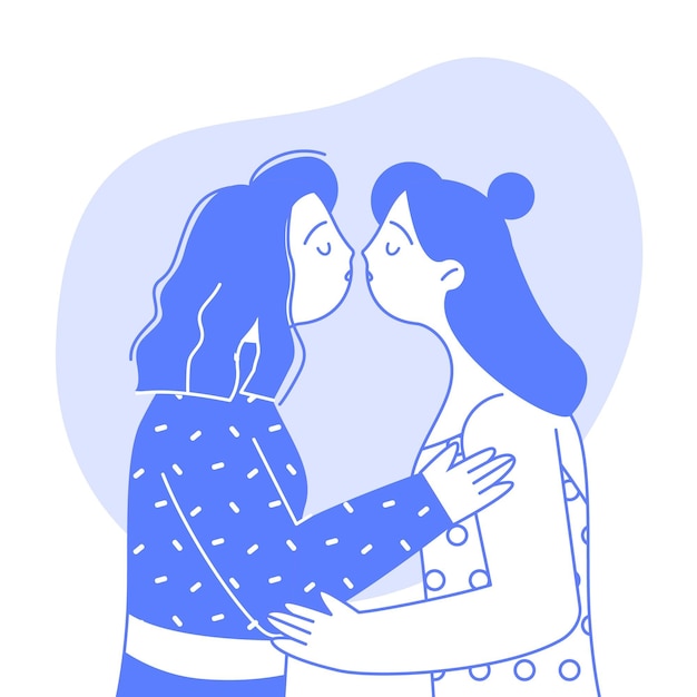 Lesbischer kuss im flachen design illustriert