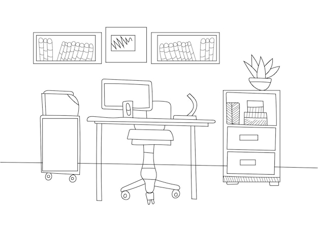 Lesesaalinnenlinie Kunst, Entwurfsskizzen-Designillustration auf weißem Hintergrund