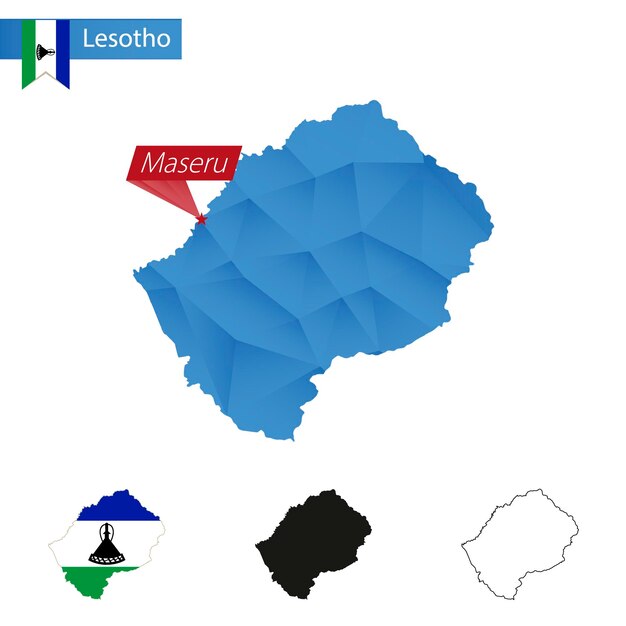 Lesotho blaue low-poly-karte mit hauptstadt maseru