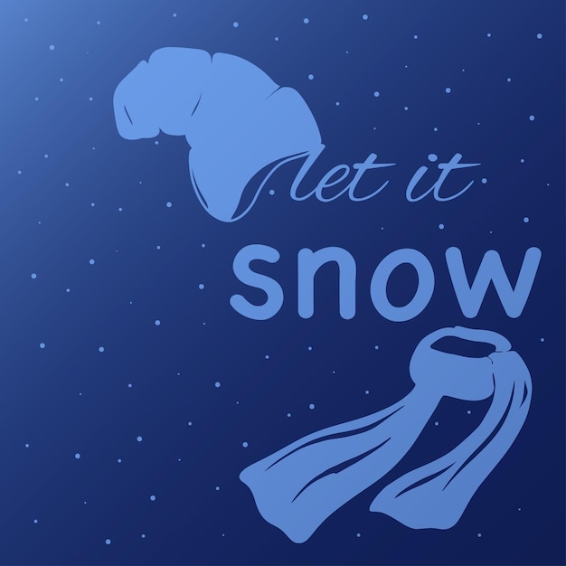 Let it snow saisonaler schriftzug für postkarte slouchy beanie und schal handgezeichnete vektorillustrationx9