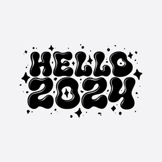 Vektor lettering hello 2024 vektor-illustration kalligraphie-design für plakate, banner und postkarten